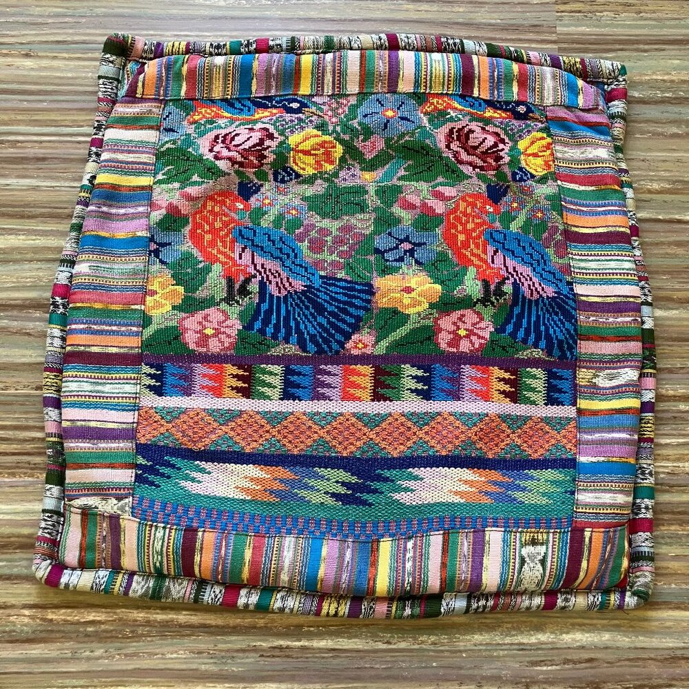Guatemalan Colorful Bird Woven Tapestry Square Pillow Cushion Cover 18"